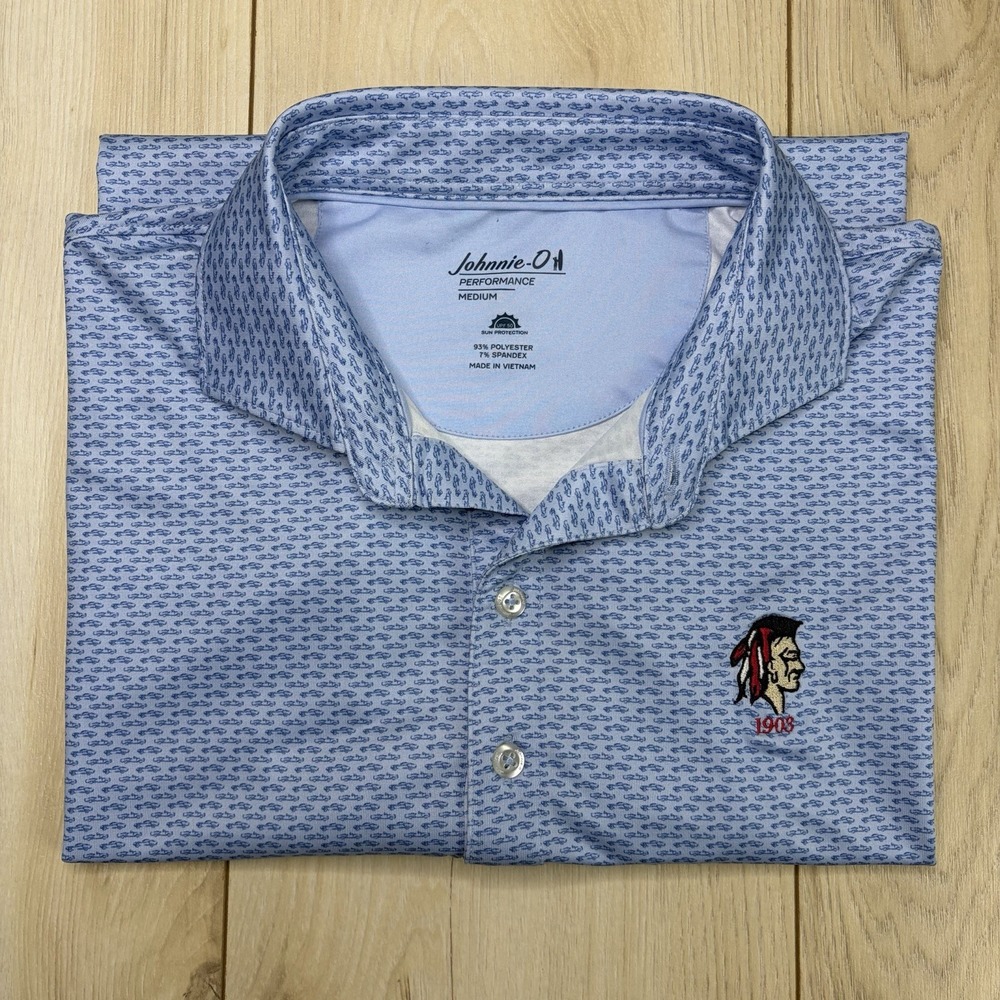 Johnnie-O Performance ABENAQUI COUNTRY CLUB Polo Shirt Mens Medium Coupe Pattern